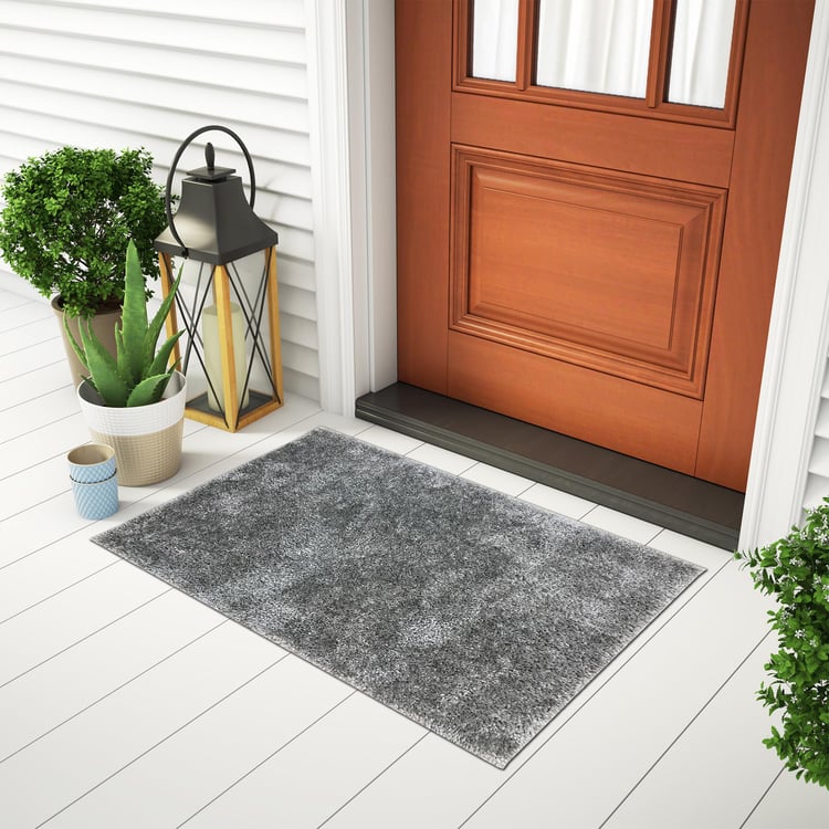 Spaces Large Size Luxury Cushlon Grey Textured Anti-Skid Door Mat - 49X80Cm