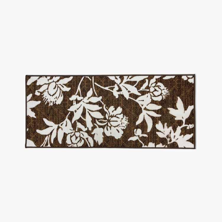 SPACES Unwinders Brown Floral Printed Anti-Skid Nylon Rug - 57x140cm