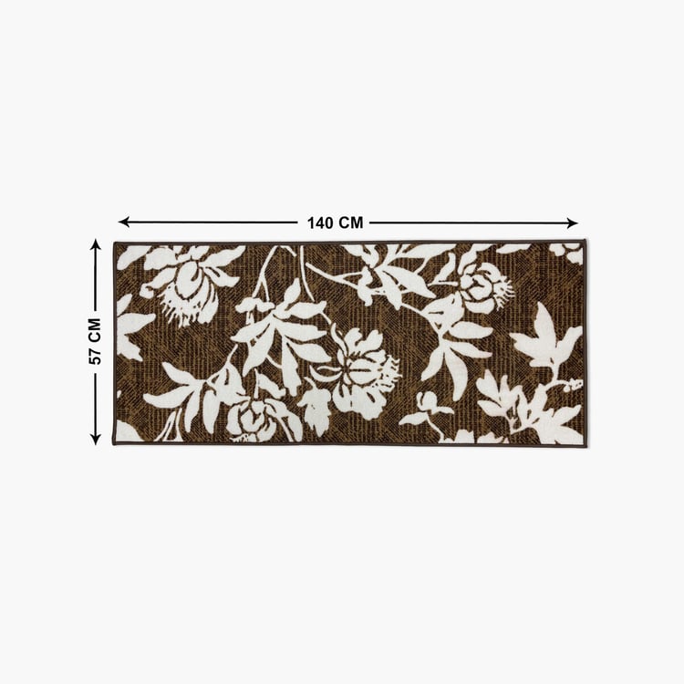 SPACES Unwinders Brown Floral Printed Anti-Skid Nylon Rug - 57x140cm