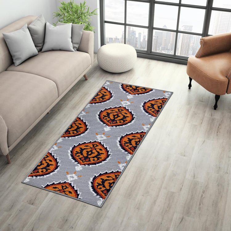 SPACES Unwinders Multicolour Printed Cotton Anti-Skid Rug - 57x140cm