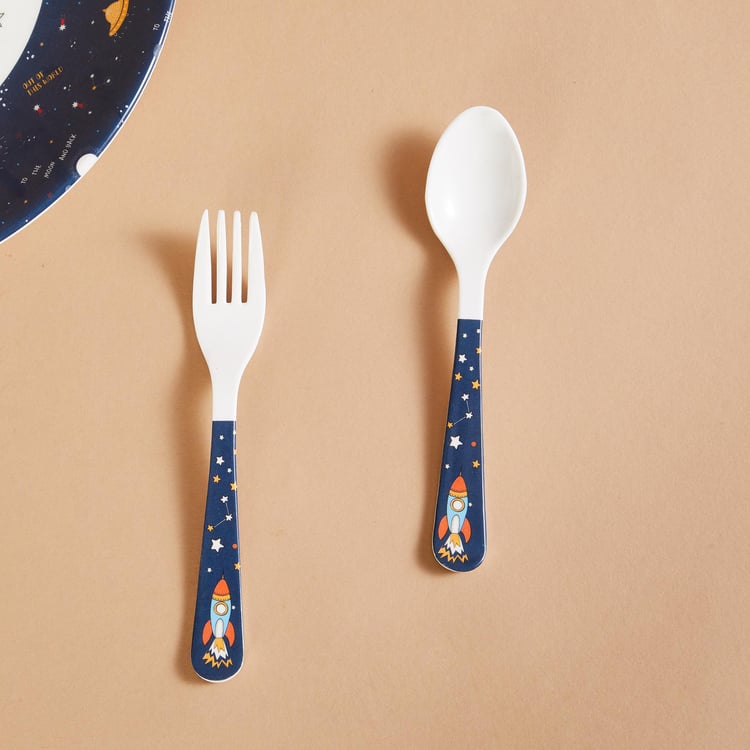 Glee Space Multicolour Printed Melamine Spoon and Fork Set - 2Pcs