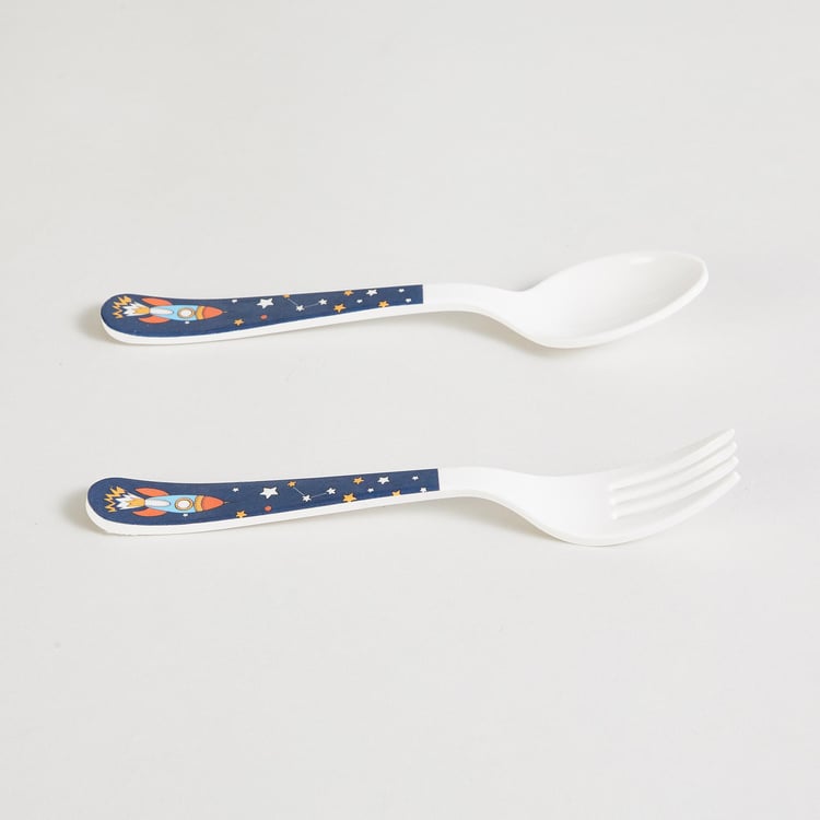 Glee Space Multicolour Printed Melamine Spoon and Fork Set - 2Pcs