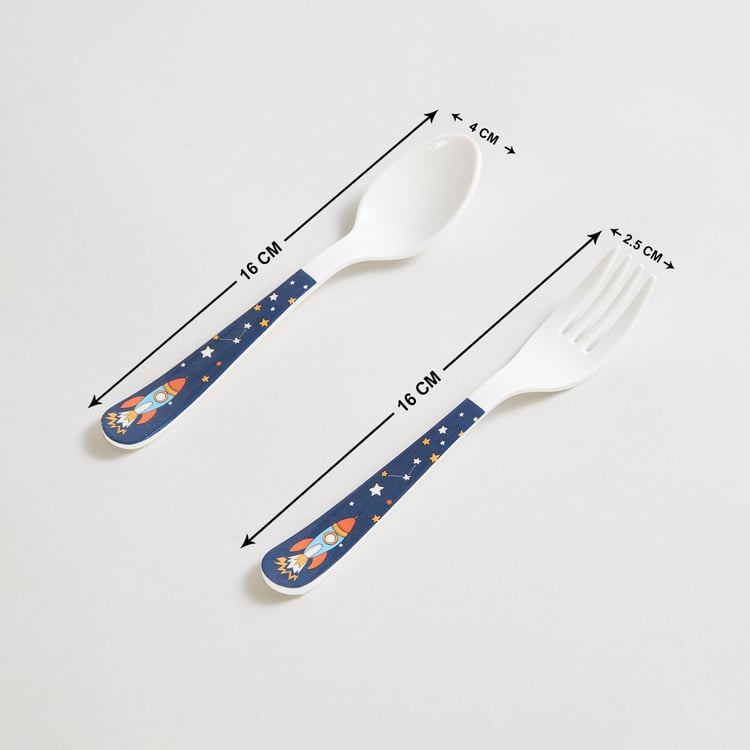 Glee Space Multicolour Printed Melamine Spoon and Fork Set - 2Pcs