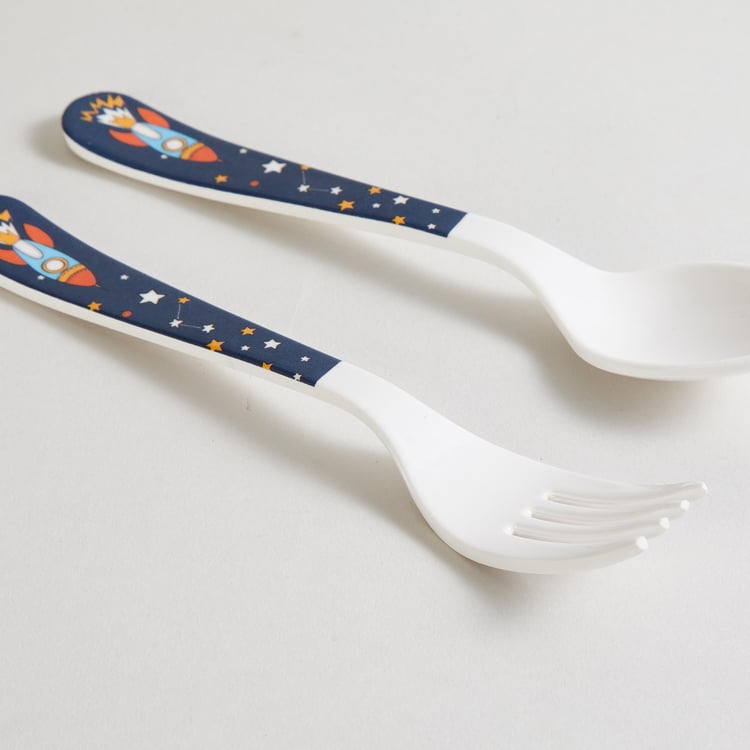 Glee Space Multicolour Printed Melamine Spoon and Fork Set - 2Pcs