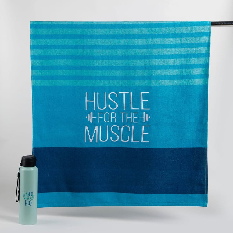 Unwind Cotton Bath Towel and Water Bottle Set - Teal