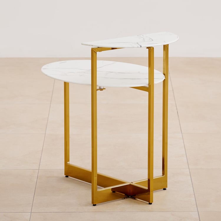 Bianca Glass Top 2-Tier End Table - White