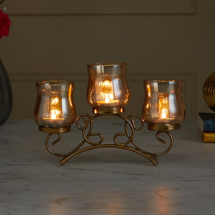 Corsica Fest Set of 3 Glass Candle Holders with Metal Stand