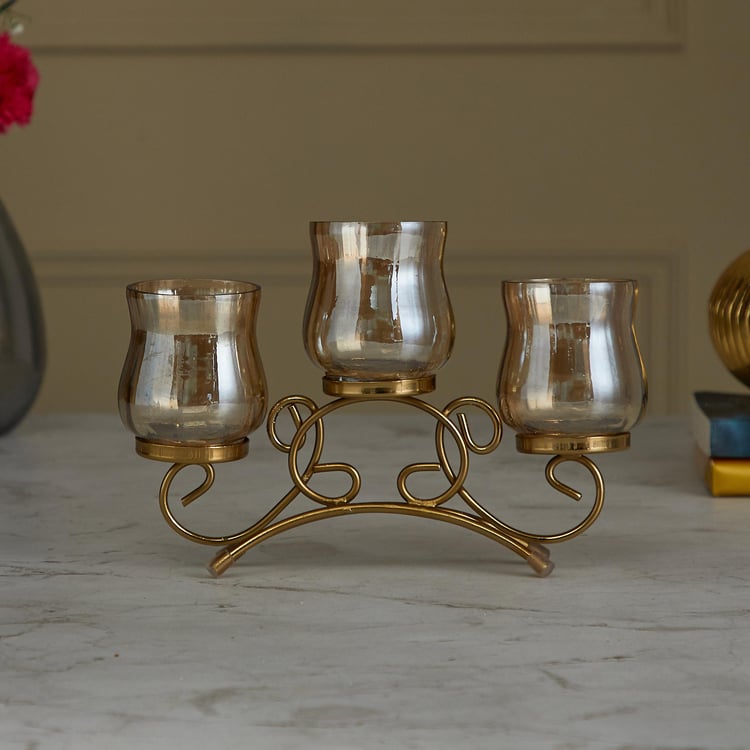Corsica Fest Set of 3 Glass Candle Holders with Metal Stand