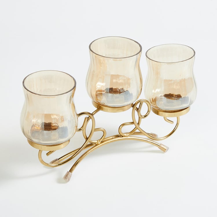 Corsica Fest Set of 3 Glass Candle Holders with Metal Stand