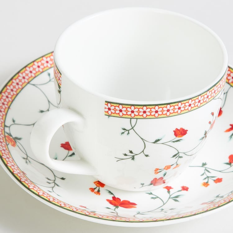 Lucas Floret White Printed Bone China Tea Cup and Saucer Set - 210ml - 2Pcs