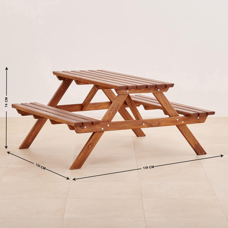 Romero Mango Wood Table and Twin Bench Set - Brown