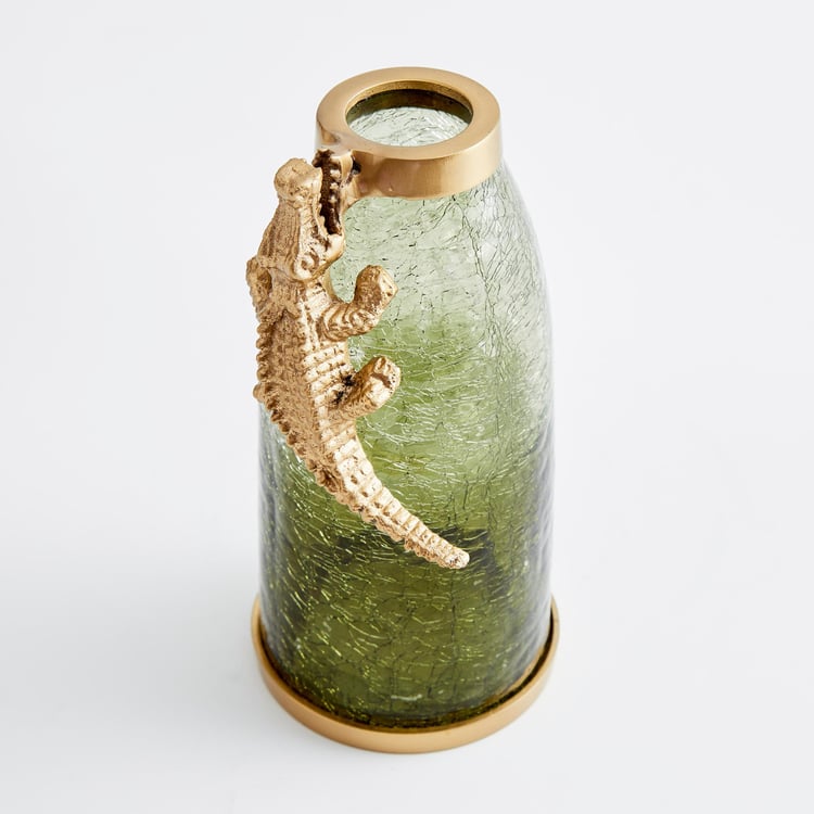 Tropical Paradise Glass Crackle Crocodile Narrow Vase