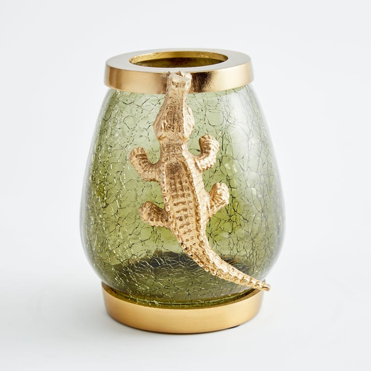 Tropical Embellished Crocodile Glass Oval Vase