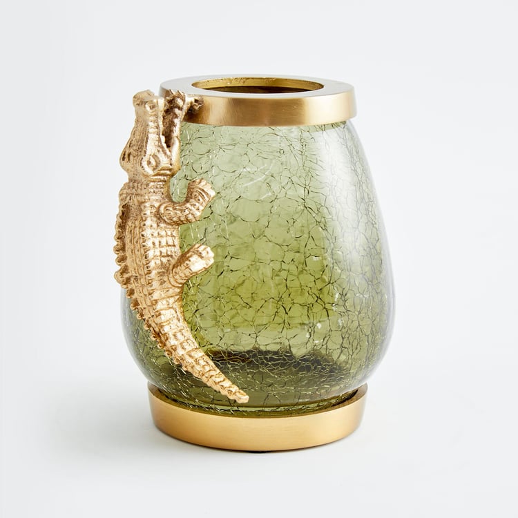 Tropical Embellished Crocodile Glass Oval Vase