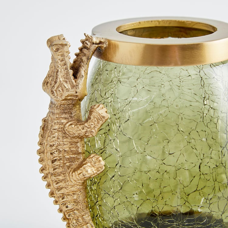 Tropical Embellished Crocodile Glass Oval Vase