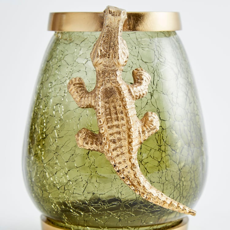 Tropical Embellished Crocodile Glass Oval Vase