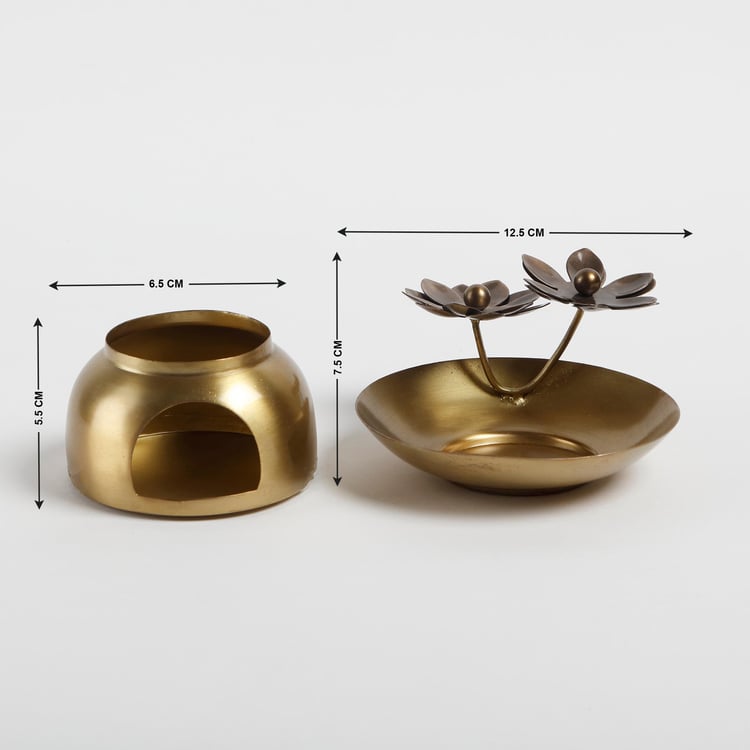 Vrindawan Metal Oil Burner and Jar Candle Set