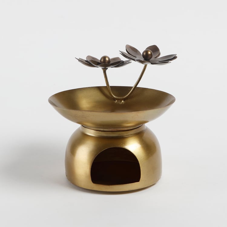 Vrindawan Metal Oil Burner and Jar Candle Set