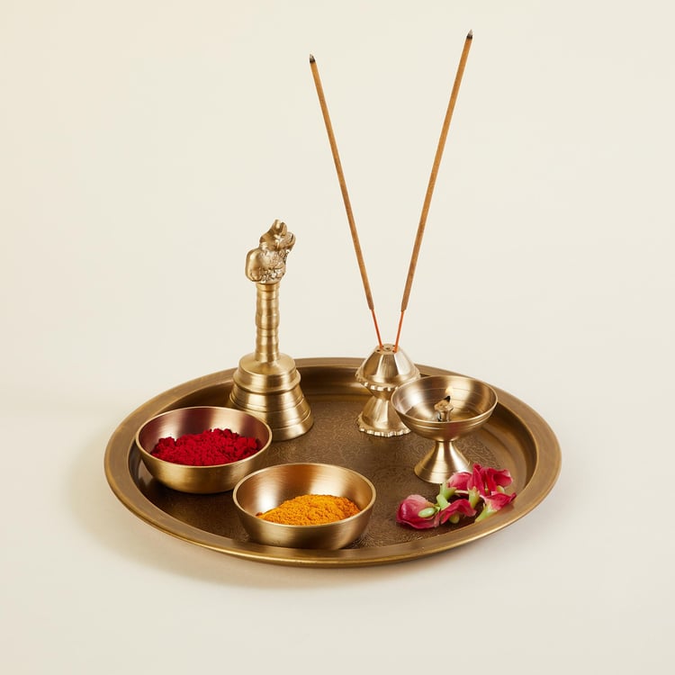 Vrindawan 6Pcs Brass Pooja Thali Set