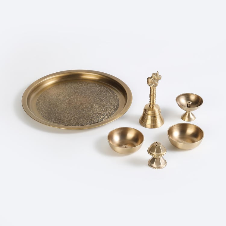 Vrindawan 6Pcs Brass Pooja Thali Set