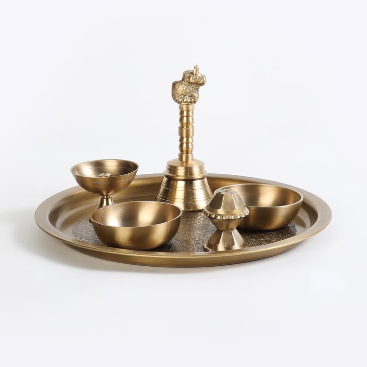 Vrindawan 6Pcs Brass Pooja Thali Set