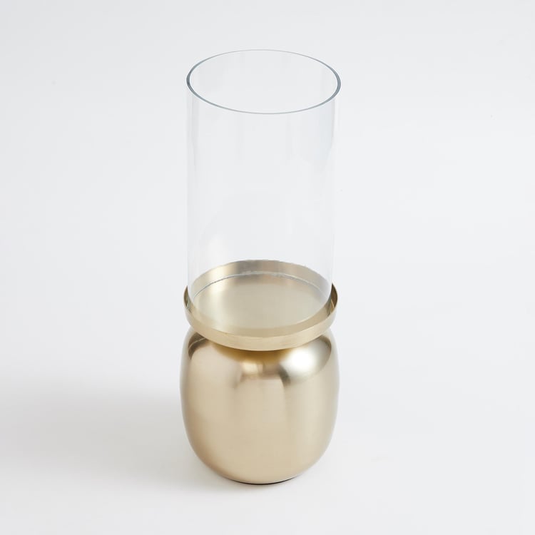 Gold Rush Glass and Iron Hurricane Candle Holder