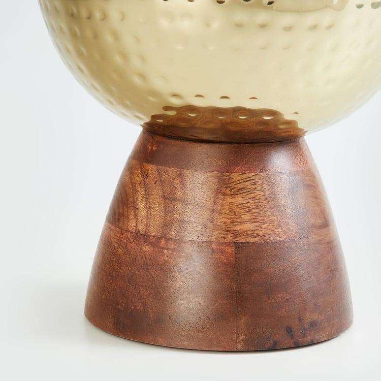 Gold Rush Metal Hammered Vase with Wooden Base