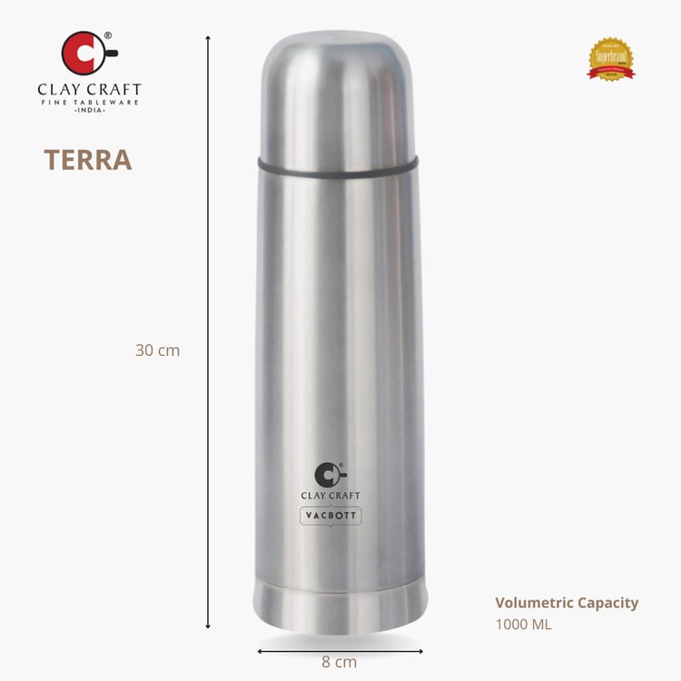 Clay Craft  ZURI Thermosteel Flask Vacuum Insulated 1L Silver