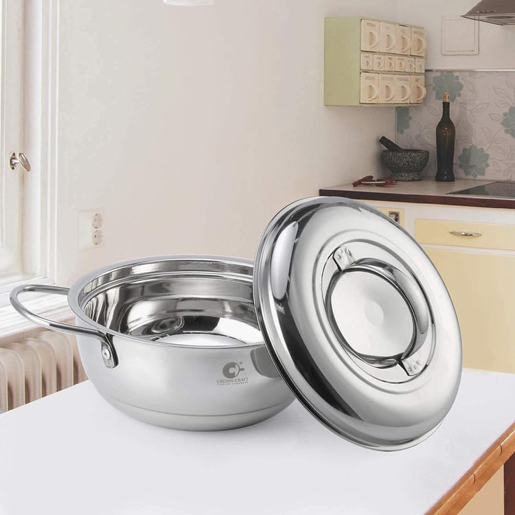 CROWN CRAFT Silver Solid Stainless Steel Curry Server Casserole With Lid - 900ml