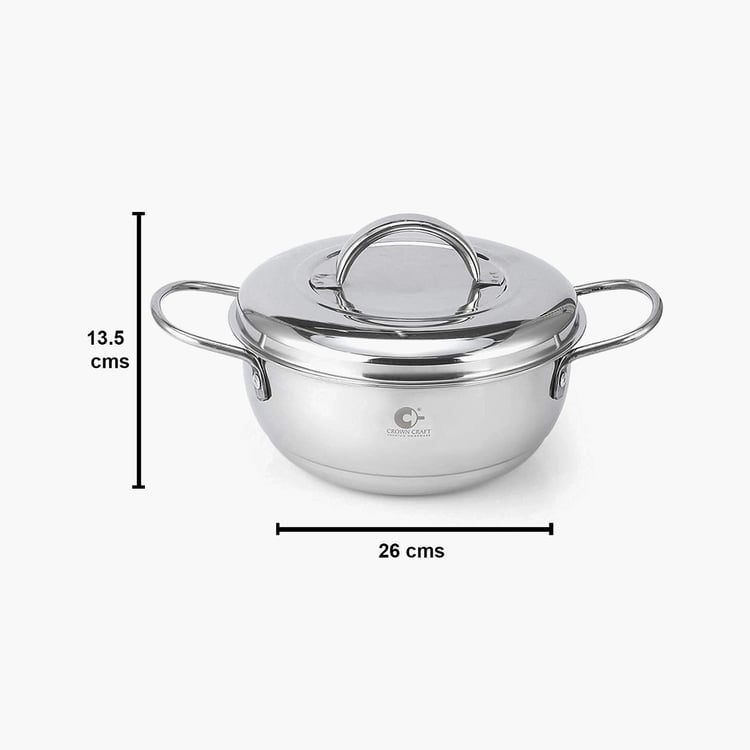 CROWN CRAFT Silver Solid Stainless Steel Curry Server Casserole With Lid - 900ml