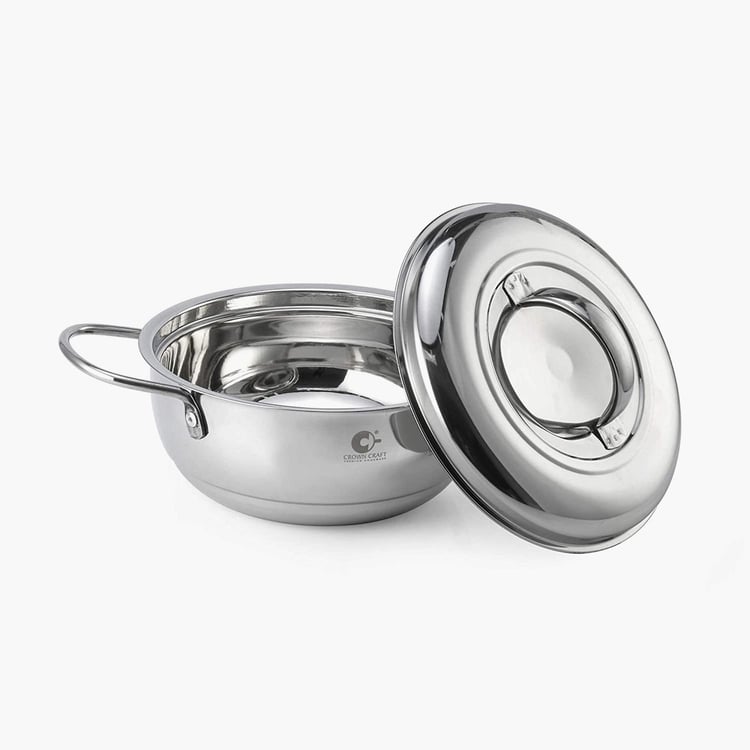 CROWN CRAFT Silver Solid Stainless Steel Curry Server Casserole With Lid - 900ml