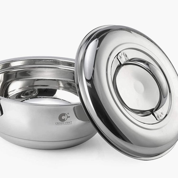 CROWN CRAFT Silver Solid Stainless Steel Curry Server Casserole With Lid - 900ml
