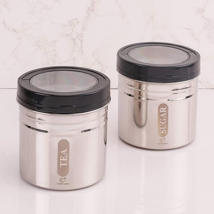 CROWN CRAFT Sterling Stainless Steel Canister With Lid - Set of 2 - 500 ml