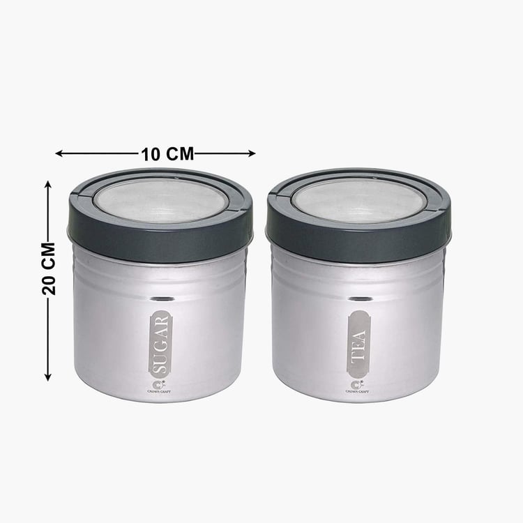 CROWN CRAFT Sterling Stainless Steel Canister With Lid - Set of 2 - 500 ml