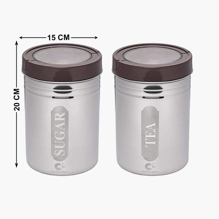 CROWN CRAFT Sterling Brown Stainless Steel Canister With Lid - Set of 2 - 840 ml