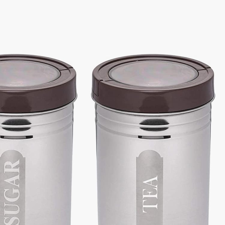 CROWN CRAFT Sterling Brown Stainless Steel Canister With Lid - Set of 2 - 840 ml