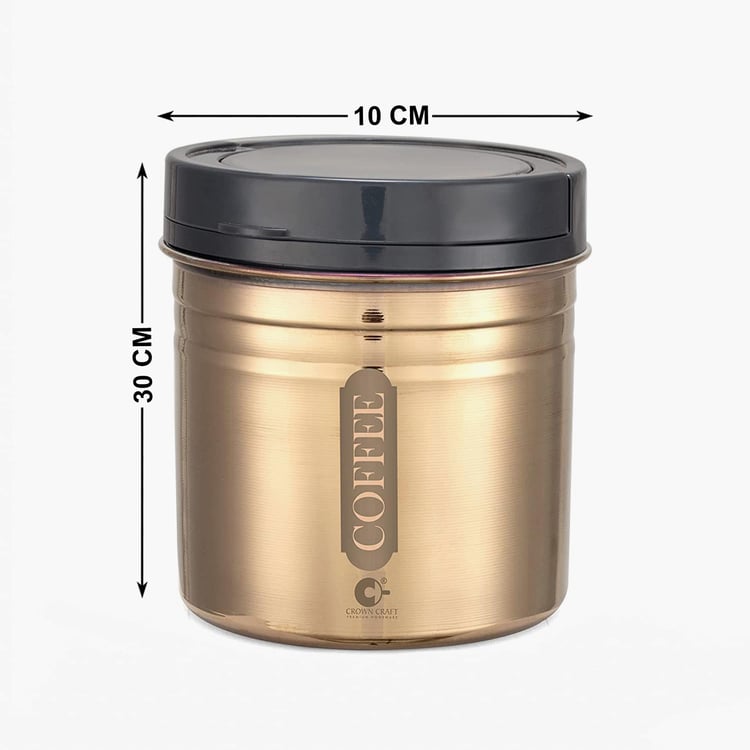 CROWN CRAFT Sterling Gold Stainless Steel Canister With Lid - Set of 3 - 500 ml