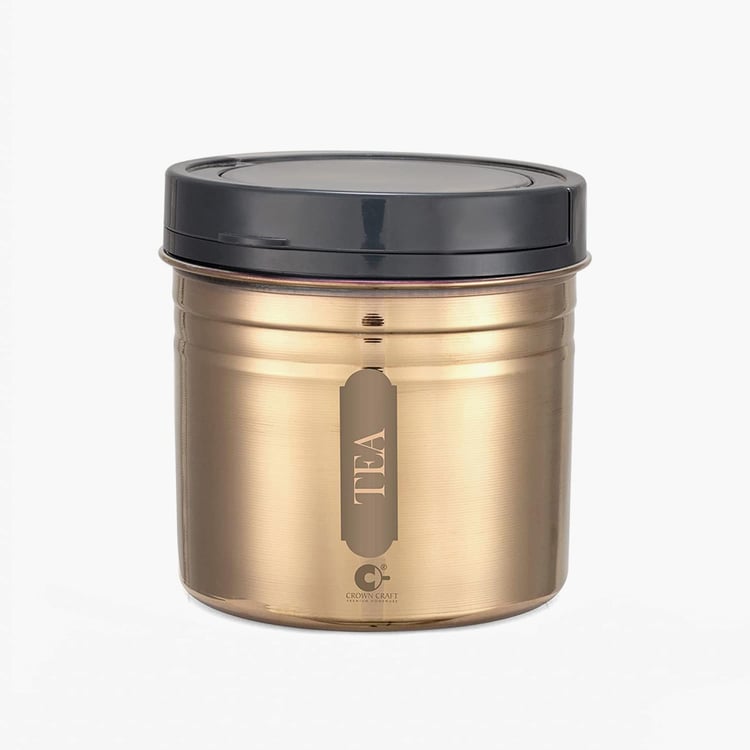 CROWN CRAFT Sterling Gold Stainless Steel Canister With Lid - Set of 3 - 500 ml