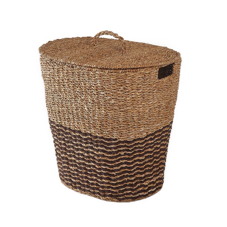 Wilton Cameron Seagrass and Iron Laundry Basket with Lid - 15L