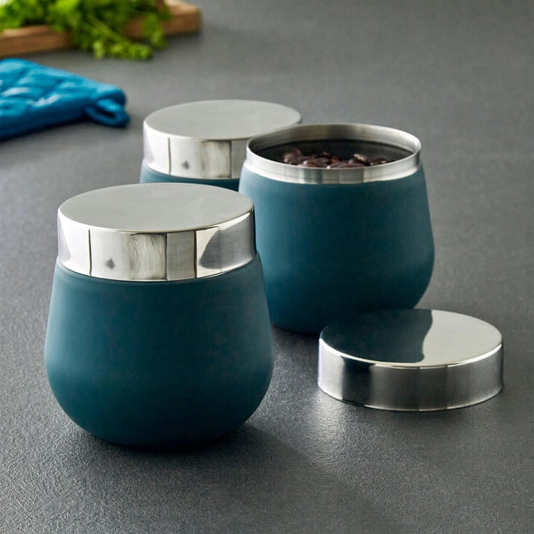 Food Icon Blue Solid Stainless Steel Canister - 900 ml - Set of 3
