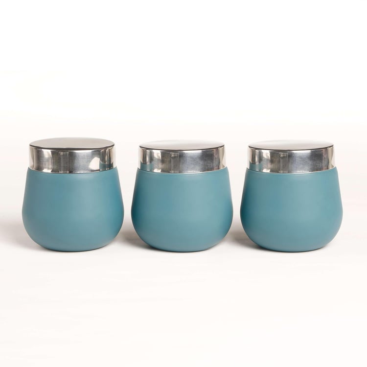 Food Icon Blue Solid Stainless Steel Canister - 900 ml - Set of 3