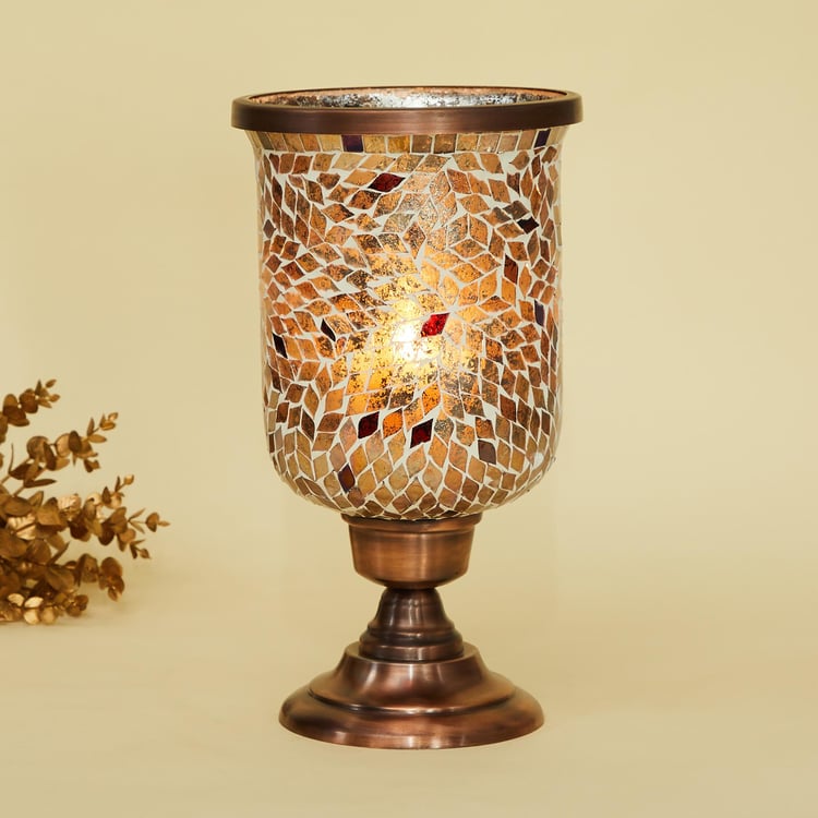 Mystique Glass Mosaic Hurricane Candle Holder with Metal Base