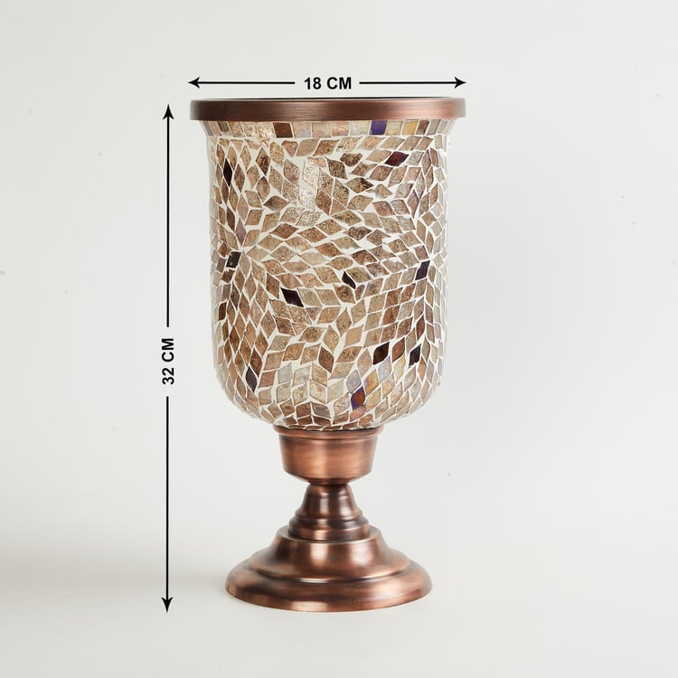 Mystique Glass Mosaic Hurricane Candle Holder with Metal Base