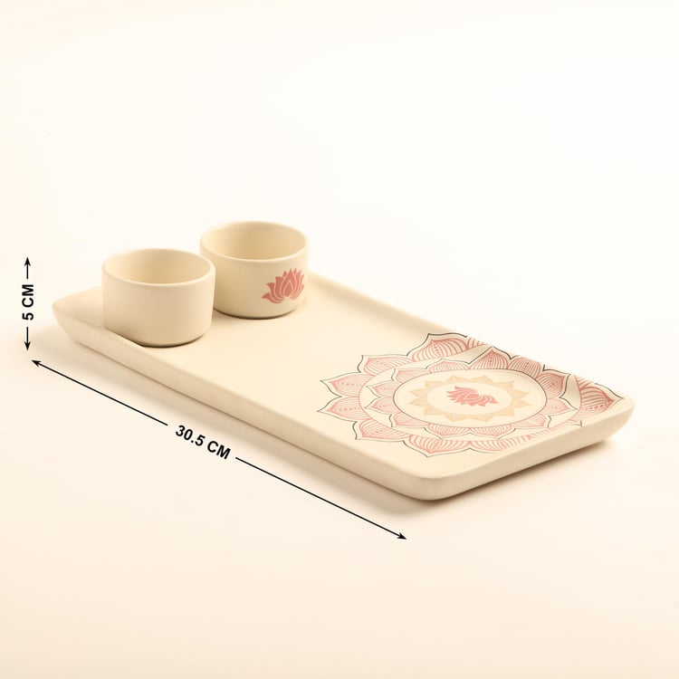 Vrindawan Platonic Stoneware Chip and Dip Platter - 3Pcs