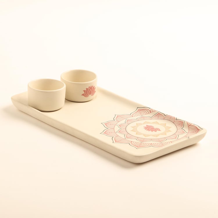 Vrindawan Platonic Stoneware Chip and Dip Platter - 3Pcs