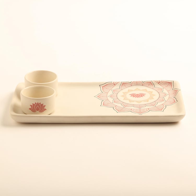 Vrindawan Platonic Stoneware Chip and Dip Platter - 3Pcs