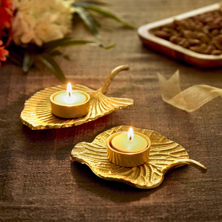 Majestic Set of 2 Metal Leaf T-Light Holders