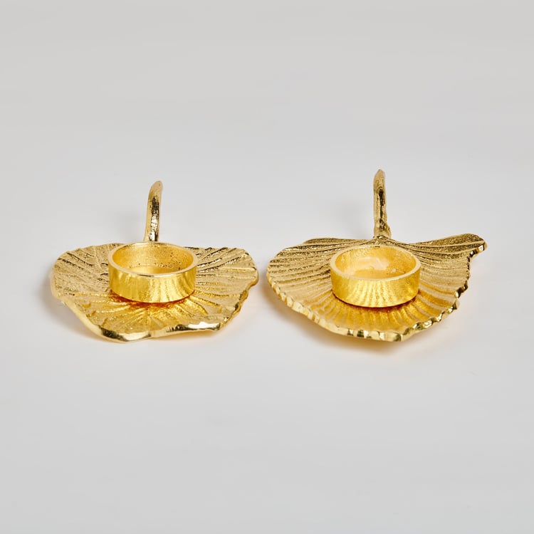 Majestic Set of 2 Metal Leaf T-Light Holders