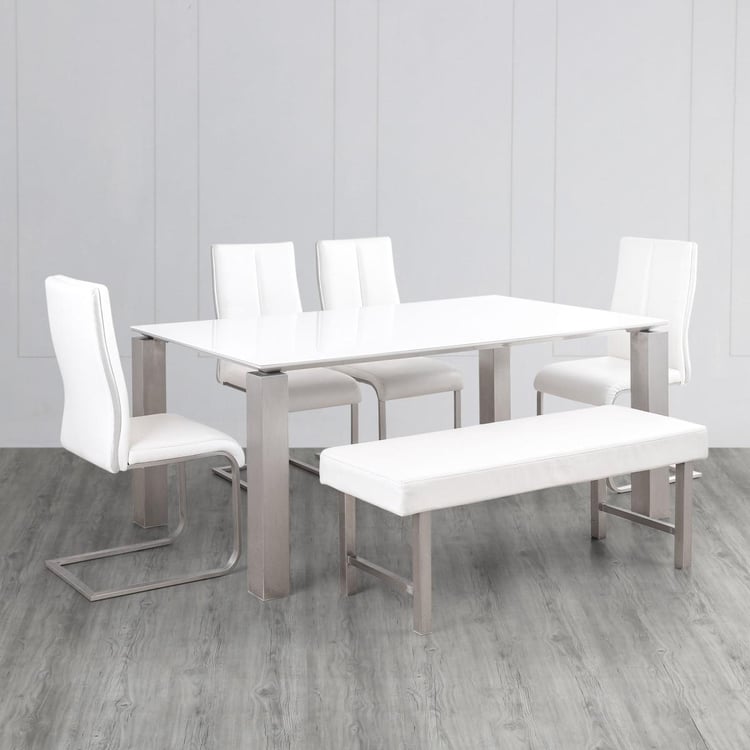 Parlin Glass Top 6-Seater Dining Set with Chairs and Bench - White