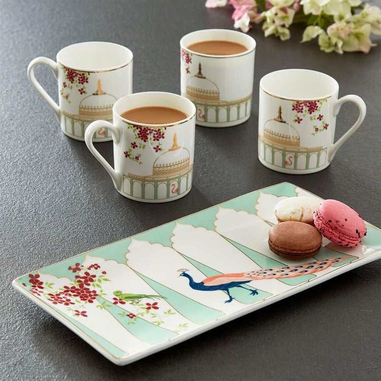 Showstopper Haven Printed Bone China Mug and Platter Set - 5Pcs